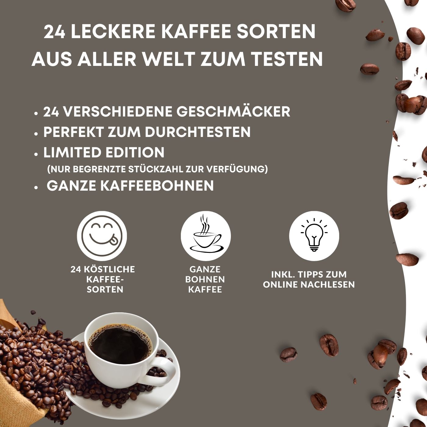 Ganze Bohnen Kaffee Adventskalender 2023 I Weihnachtskalender mit 24 köstlichen Kaffees aus aller Welt viele in Fairtrade und BIO Qualität