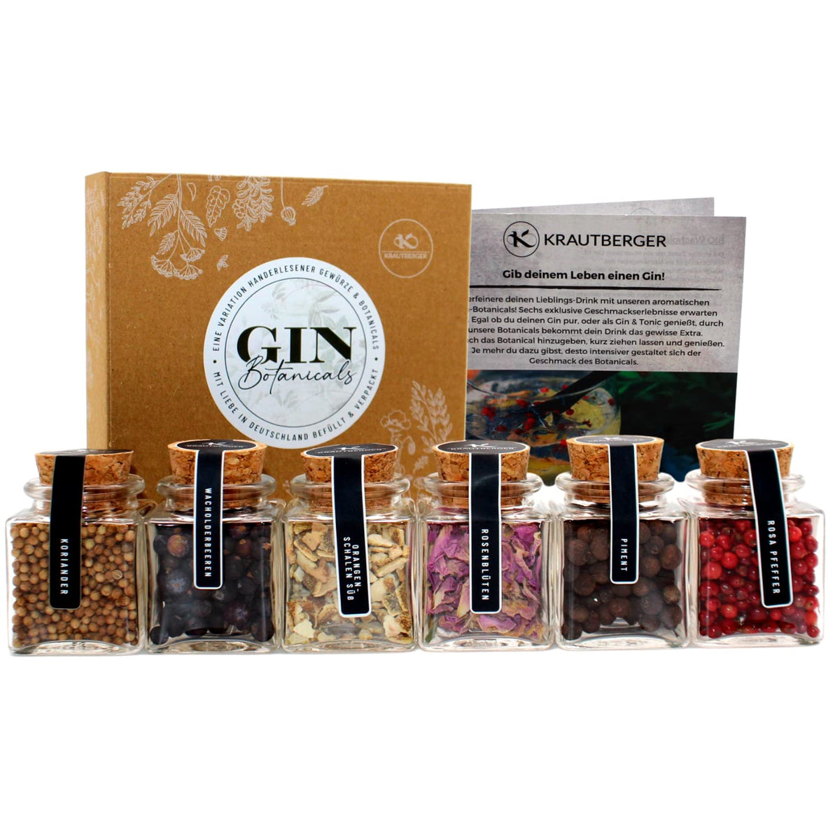 Gin Botanicals Geschenkbox I 6 Premium Gin Gewürze DIY Geschenk Premium Box Geschenk Gin Zusätze I Geschenkset Gin Gewürze in Bio-Qualität