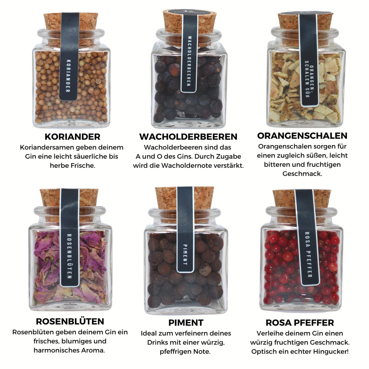 Gin Botanicals Geschenkbox I 6 Premium Gin Gewürze DIY Geschenk Premium Box Geschenk Gin Zusätze I Geschenkset Gin Gewürze in Bio-Qualität