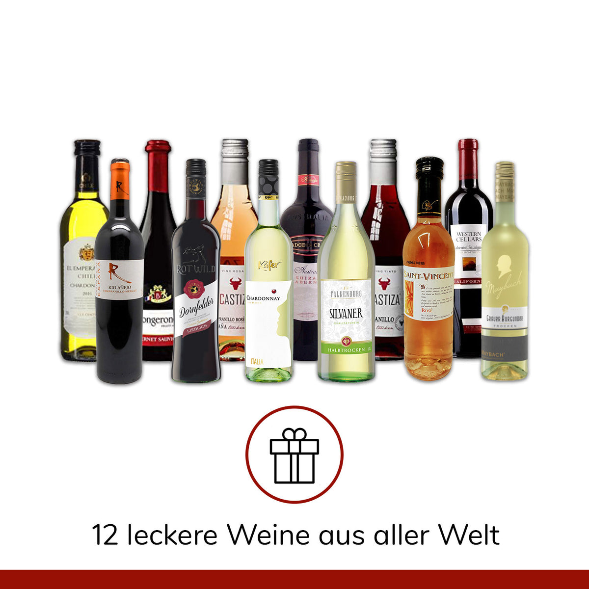 Weinbox Weltreise als Präsent (12 × 0,25l) für Weinliebhaber I Geschenkbox für Männer, Frauen als Präsent für Weihnachten zum Geburtstag Aufmerksamkeit