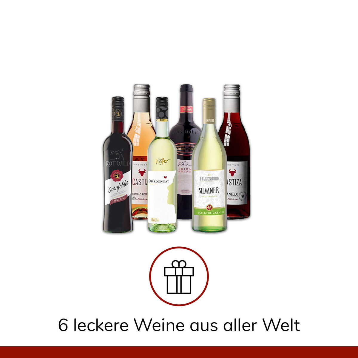 Geschenk Wein Weltreise 6x0,25l als Probierset für Weintrinker Erstklassige Rotweine und Weißweine zum probieren zum Geburtstag Weinbox