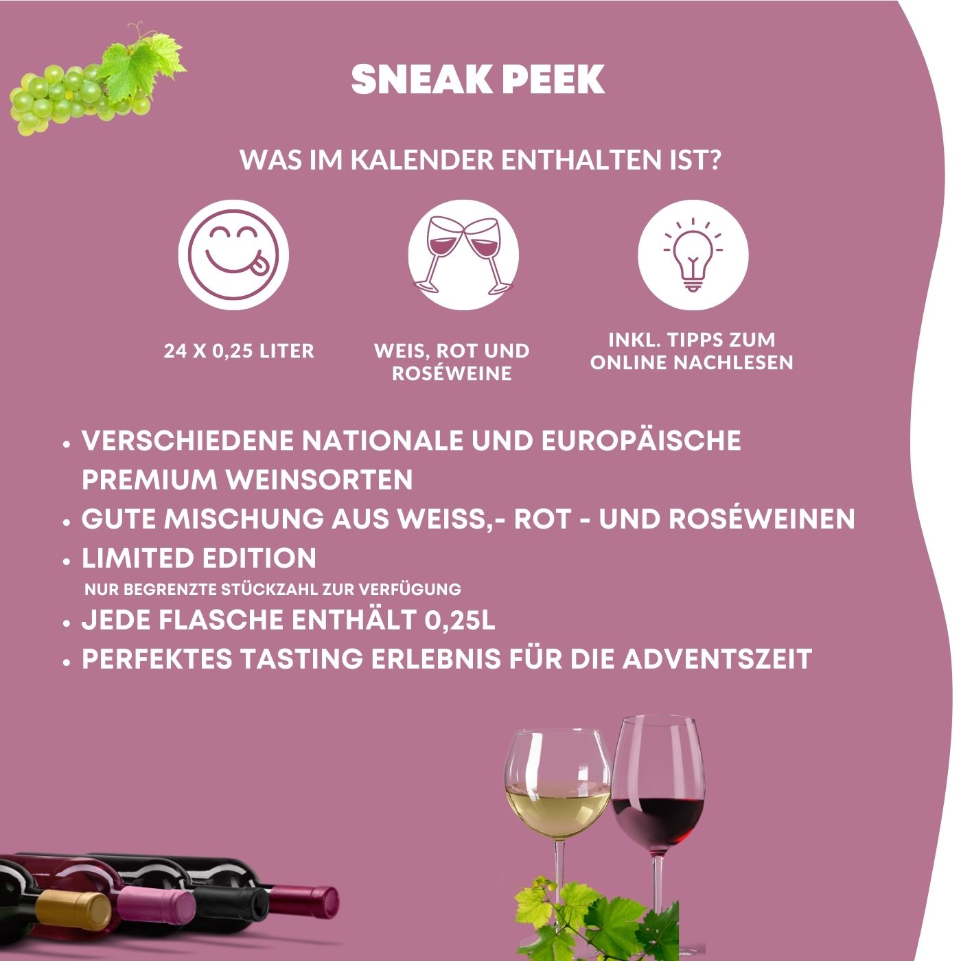 Wein Adventskalender 2023 mit 24 außergewöhnlichen Weinsorten aus aller Welt | Geschenk für Erwachsene| neue Rotweine Weißweine probieren | Weinselektion