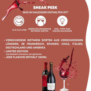 Rotwein Adventskalender mit 24 Weinsorten aus aller Welt | Rotwein Geschenk für Erwachsene | Adventskalender 2023