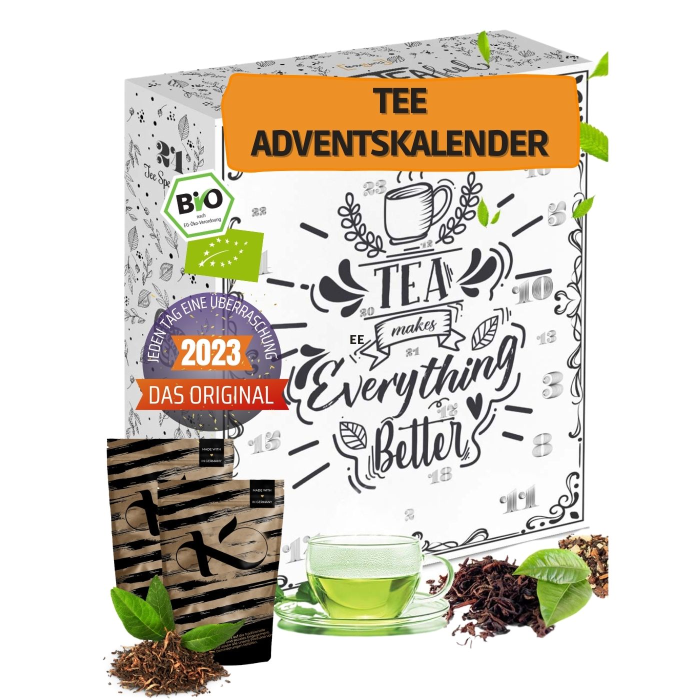 Tee Adventskalender 2023 in BIO-Qualität feinste Teesorten für die Adventszeit I Tee Weihnachtskalender 2023
