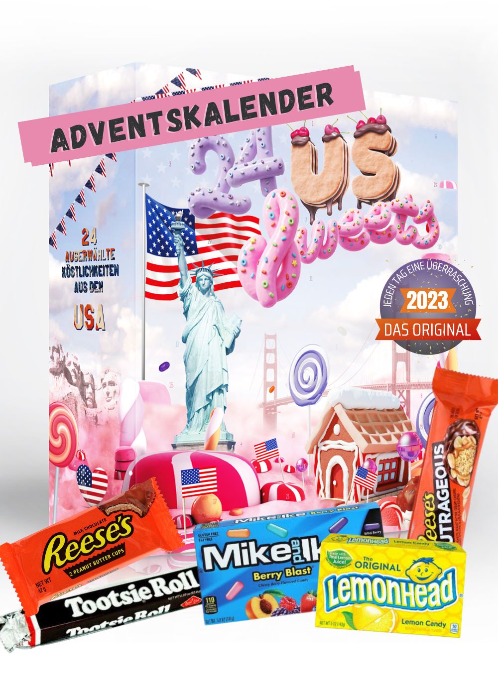US Süßigkeiten Adventskalender 2023 I 24 Original Sweets aus Amerika I American Candy Adventskalender I Amerikanische Süßigkeiten Adventskalender
