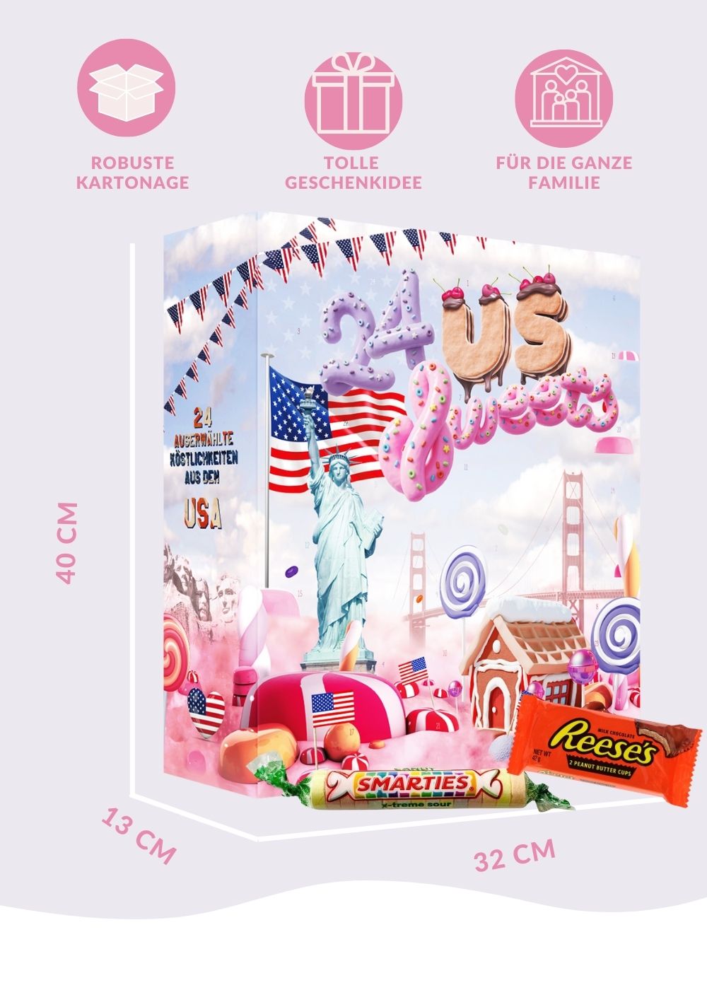 US Süßigkeiten Adventskalender 2023 I 24 Original Sweets aus Amerika I American Candy Adventskalender I Amerikanische Süßigkeiten Adventskalender