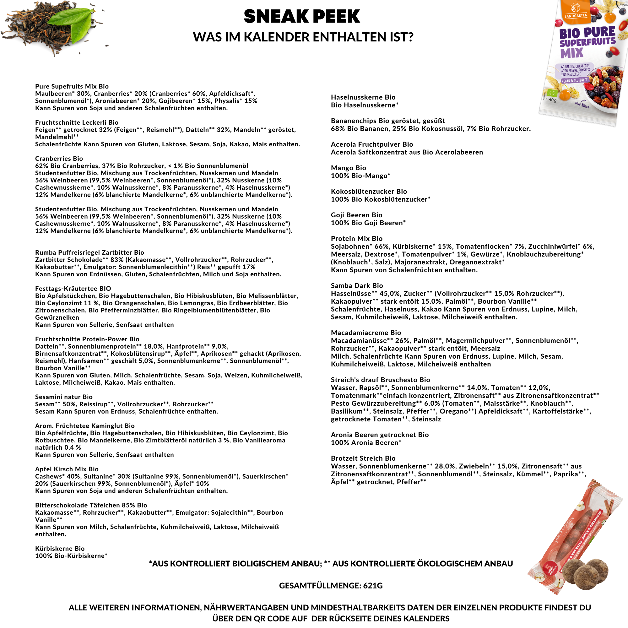 Adventskalender 2023 mit gesunden Snacks I 24 healthy Produkte im Gesunder Adventskalender in BIO-Qualität
