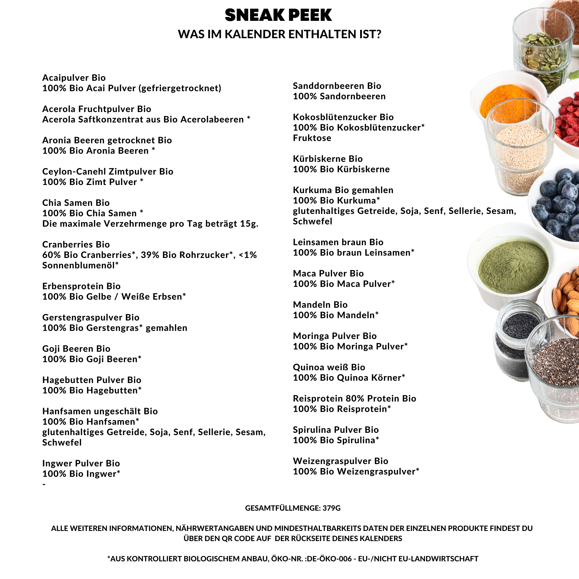 BIO Superfood Adventskalender 2023 mit 24 gesunden Überraschungen I veganer Adventskalender BIO Qualität