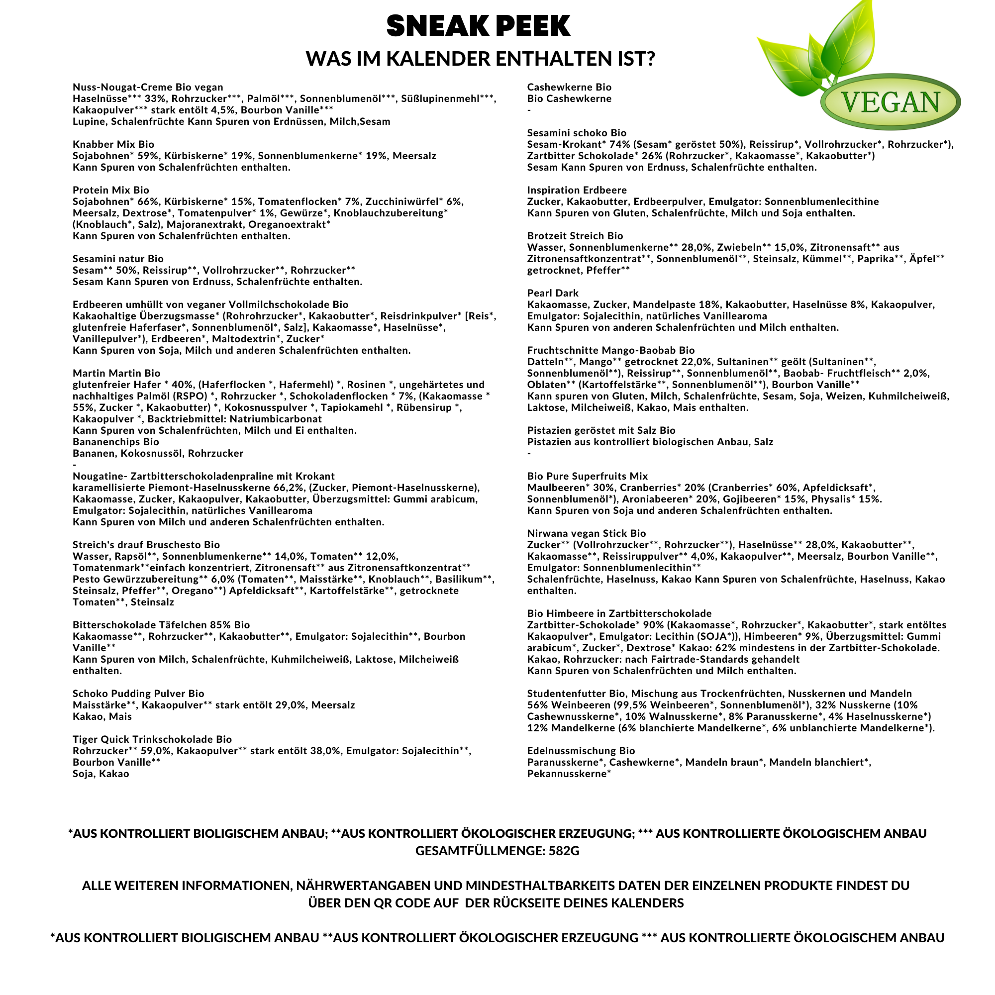 Veganer Adventskalender 2023 BIO-Qualität Adventskalender mit 24 veganen Leckereien für die Adventszeit I Adventskalender Eco, Nachhaltiger Adventskalender